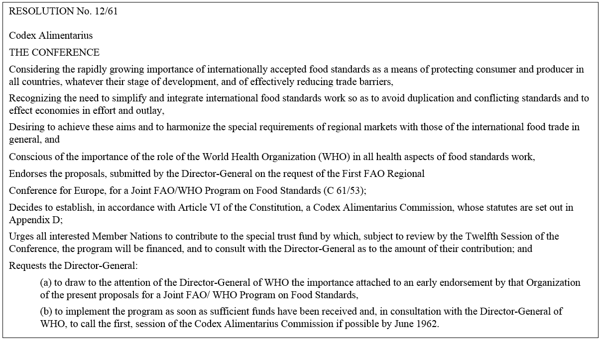Eleventh FAO Conference decides to establish a Codex Alimentarius Commission